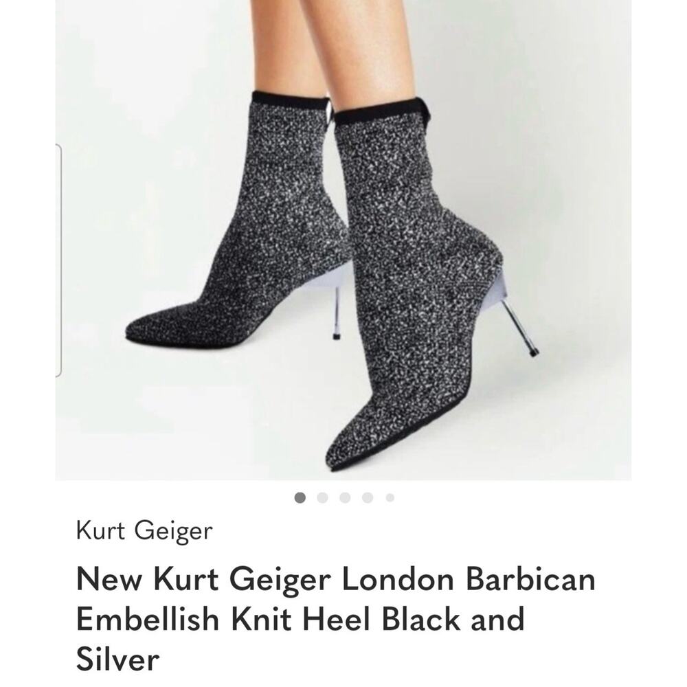 EUC Women's Kurt Geiger Barbican Glitter Speckle Knit Sock Heeled Boots Size 39